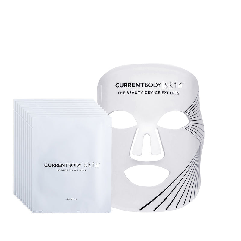 CurrentBody Skin LED Light Therapy Mask + CurrentBody Skin Hydrogel Mask (10 Pack)